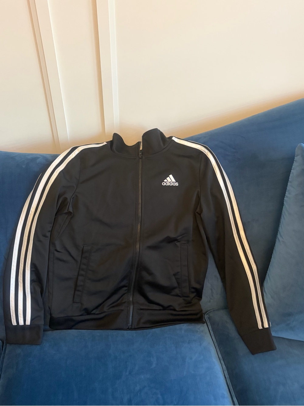 adidas Kids Black Jacket with White Stripe Detail